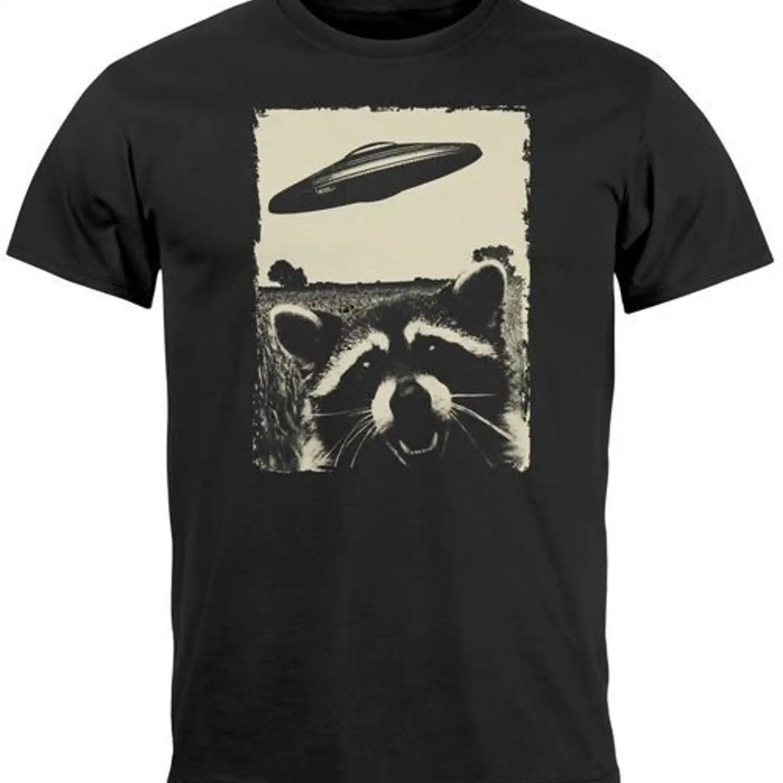 Vintage Fashion Herren - T-shirt homme UFO Waschbär Aliens avec