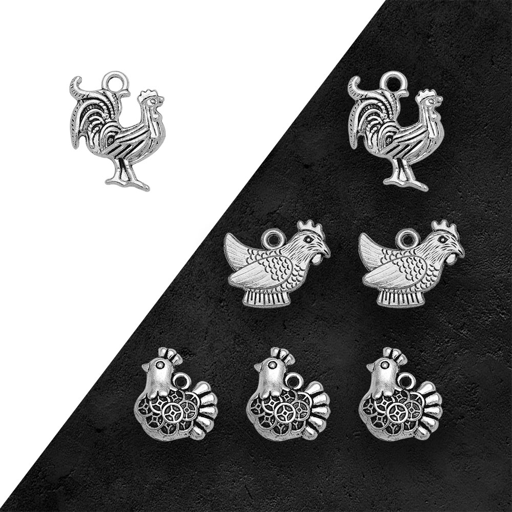 Vintage Fashion Resale - Coq Plaqué Argent Antique, Breloques Jetables,