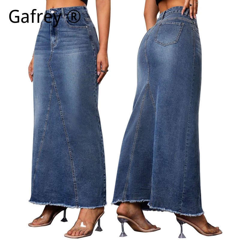 Denim Skirt Midi Vintage - Jupe en jean mi-longue pour femme,