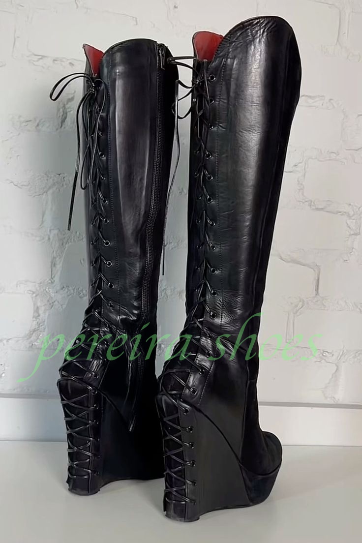 Vintage Zipper - Lady noir plate-forme compensées talon genou