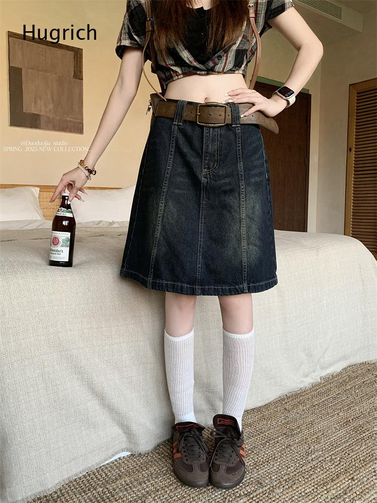 Denim Skirt Midi Vintage - Jupe midi en jean vintage streetwear