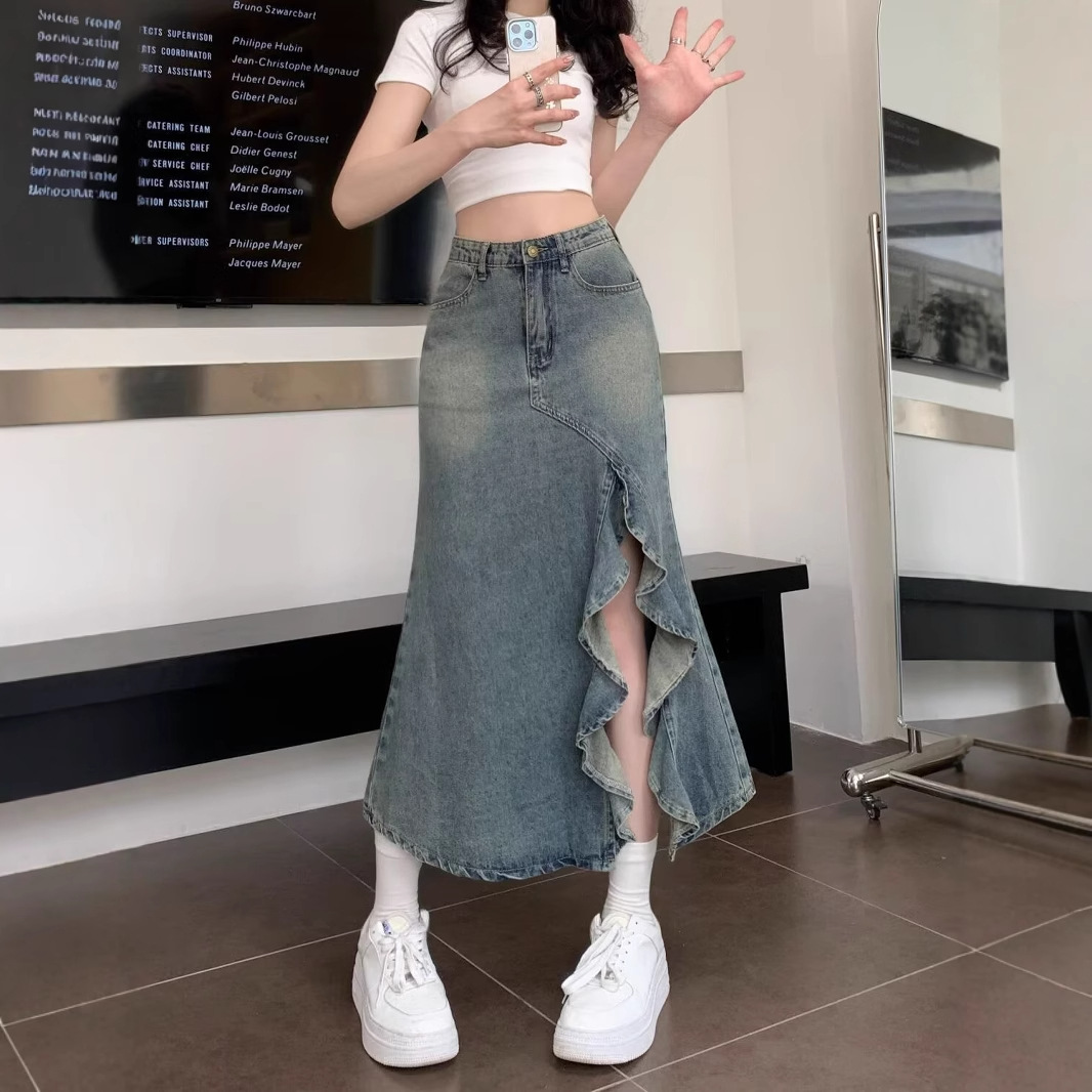 Denim Skirt Midi Vintage - Jupe en jean bleu vintage taille