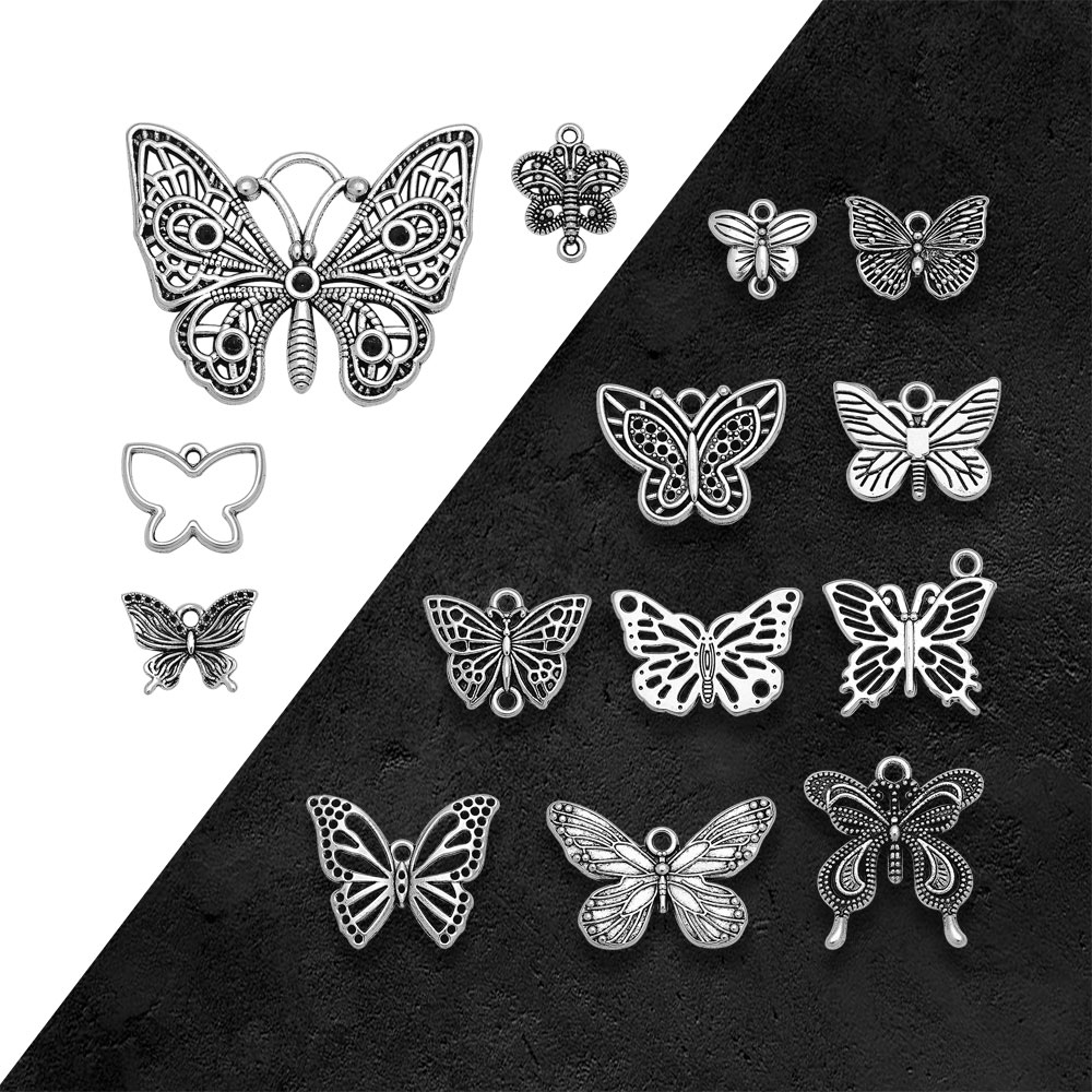 Vintage Fashion Resale - Breloques papillon antiques plaquées argent, pendentif