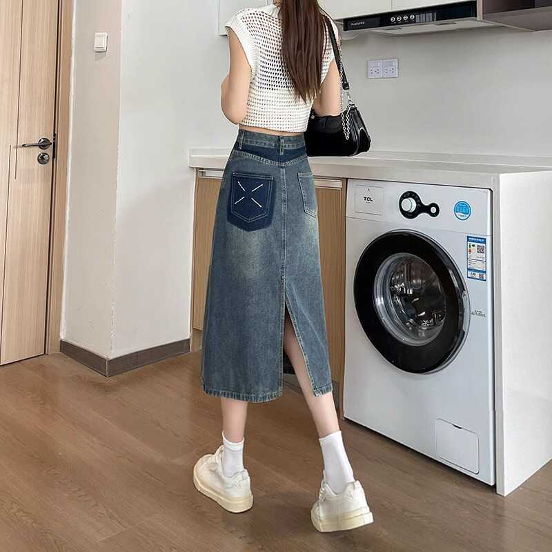 Denim Skirt Midi Vintage - Nouvelle jupe mi-longue en jean taille