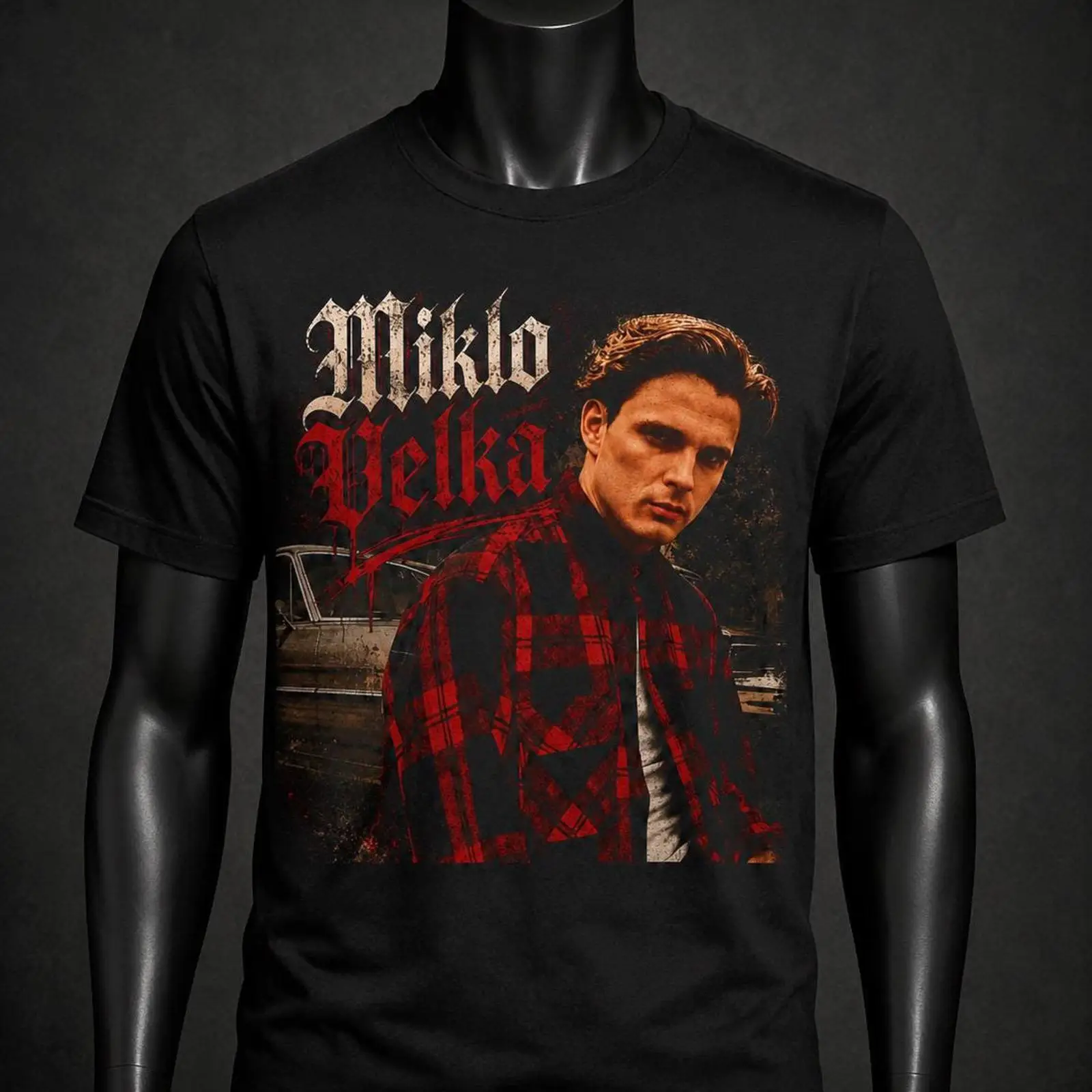 Vintage Fashion Font - T-shirt noir Miklo Velka avec imprimé
