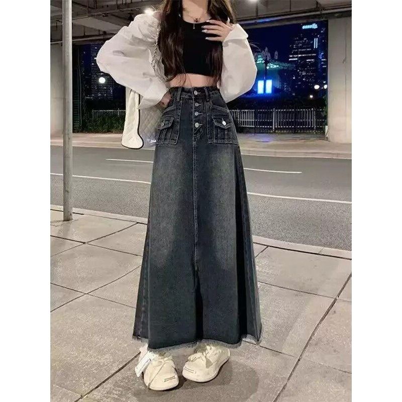 Jupe mi-longue en jean taille  - Denim Skirt Midi Vintage avis et prix