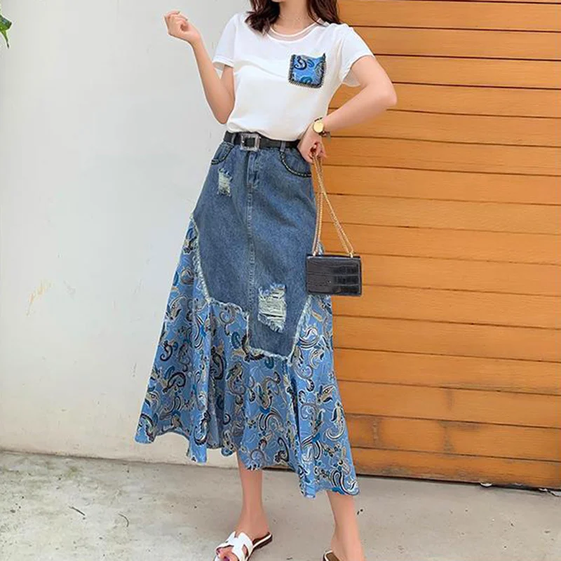 Été taille haute jupes longues - Denim Skirt Midi Vintage avis et prix