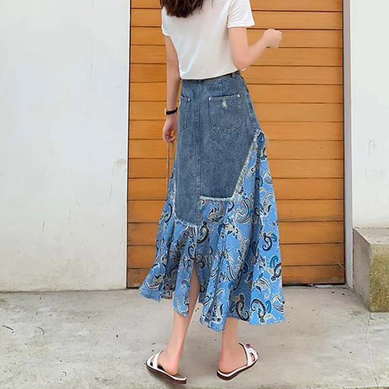 Été taille haute jupes longues - Denim Skirt Midi Vintage avis et prix
