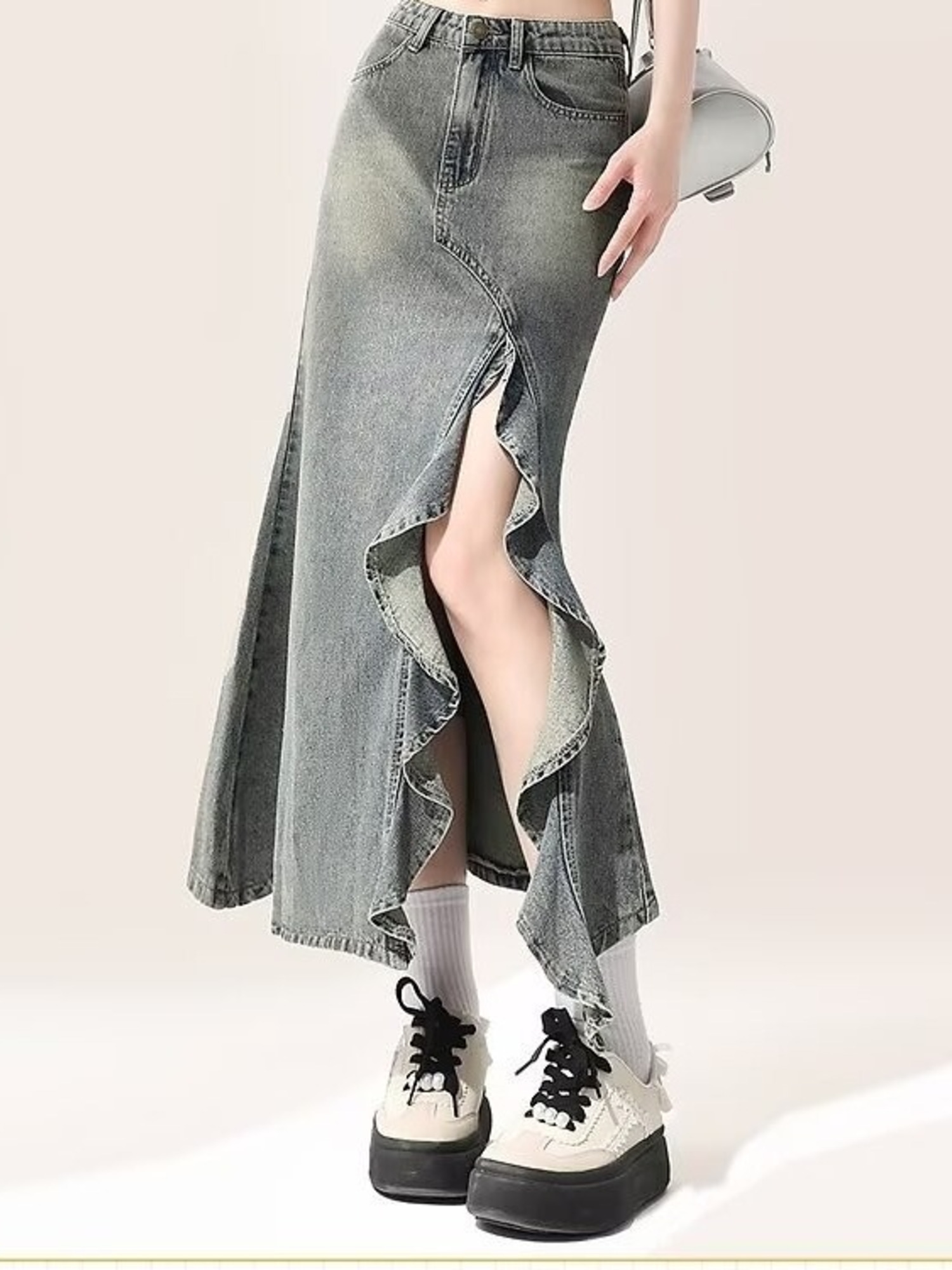 Jupe longue sirène en jean dél - Denim Skirt Midi Vintage avis et prix