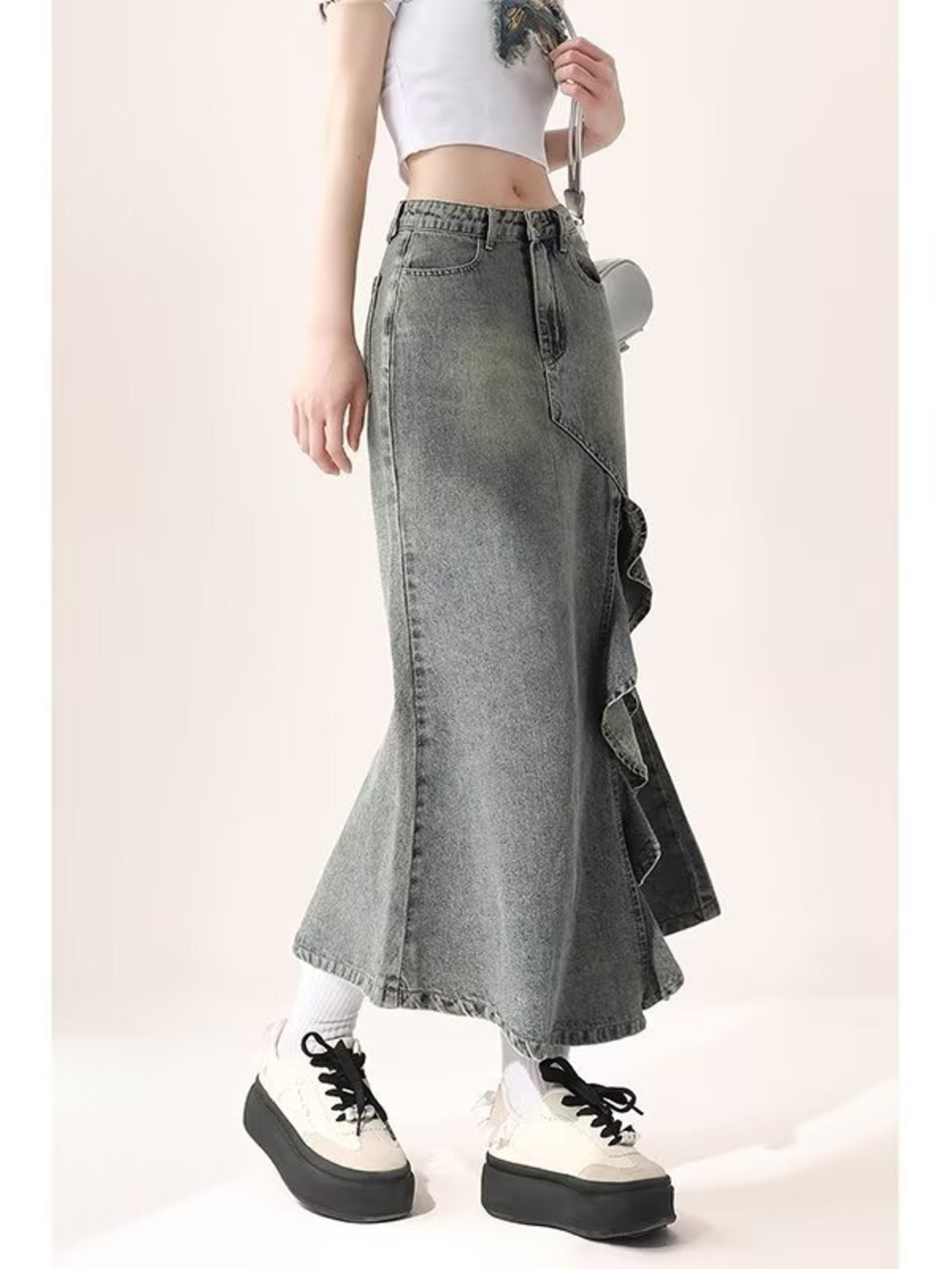 Jupe longue sirène en jean dél - Denim Skirt Midi Vintage avis et prix