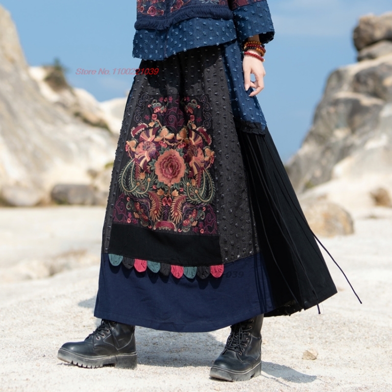Jupe traditionnelle ethnique e - Denim Skirt Midi Vintage avis et prix