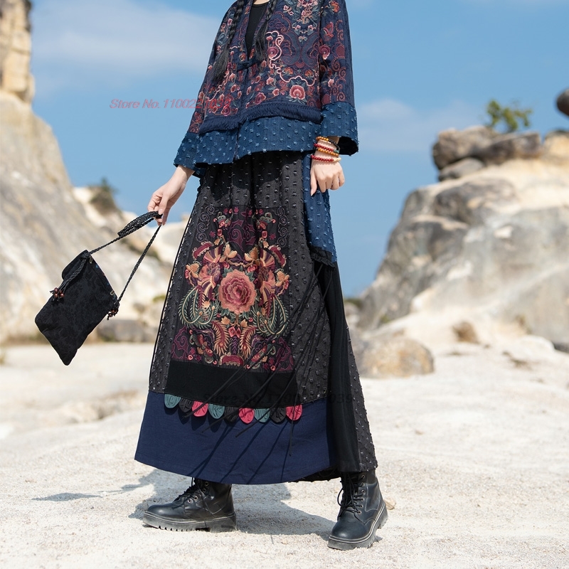 Jupe traditionnelle ethnique e - Denim Skirt Midi Vintage avis et prix