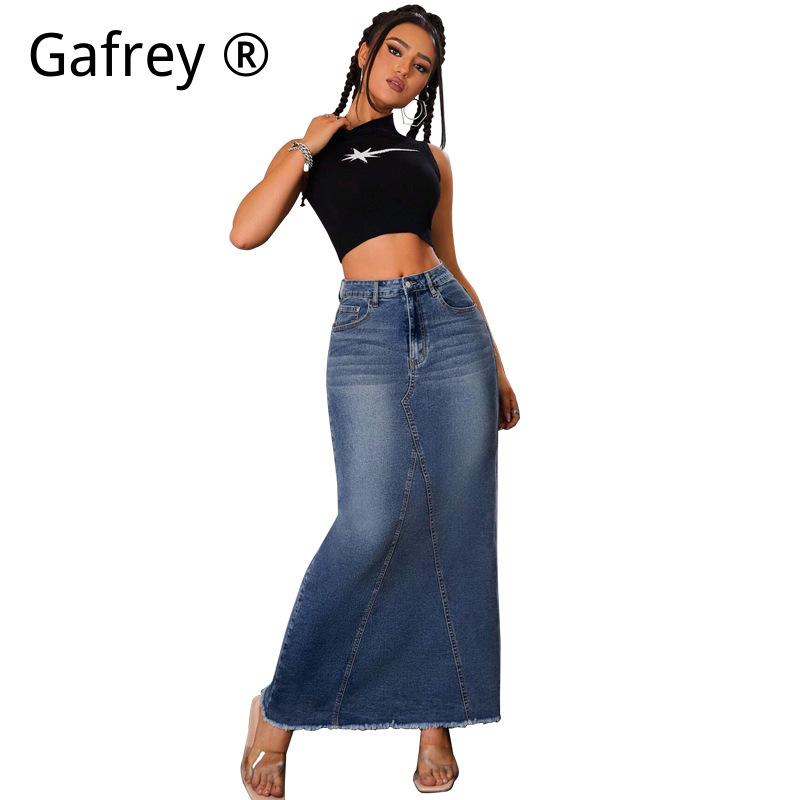 Jupe en jean mi-longue pour fe - Denim Skirt Midi Vintage avis et prix