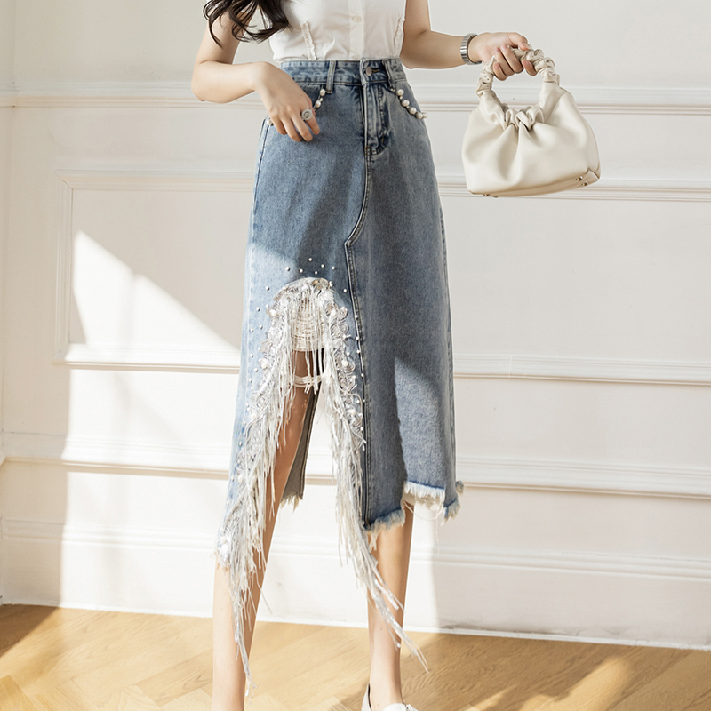 Vintage S-5XL Split Pearl Bead - Denim Skirt Midi Vintage avis et prix