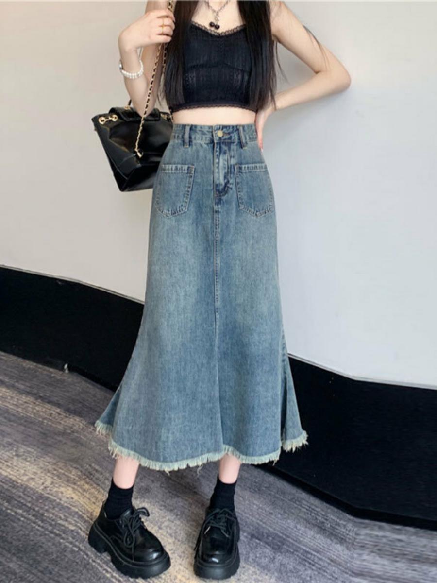 Jupe midi en jean pour femme,  - Denim Skirt Midi Vintage avis et prix