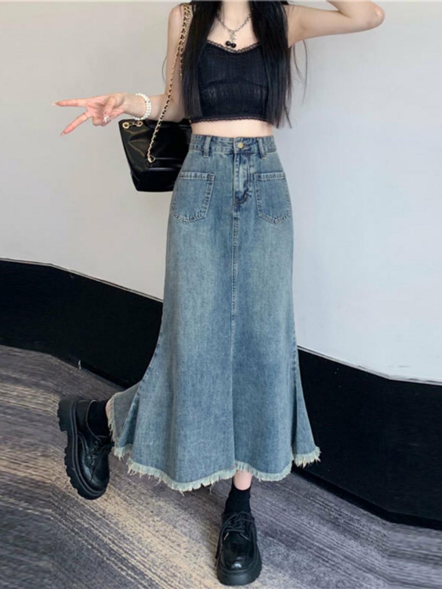 Jupe midi en jean pour femme,  - Denim Skirt Midi Vintage avis et prix