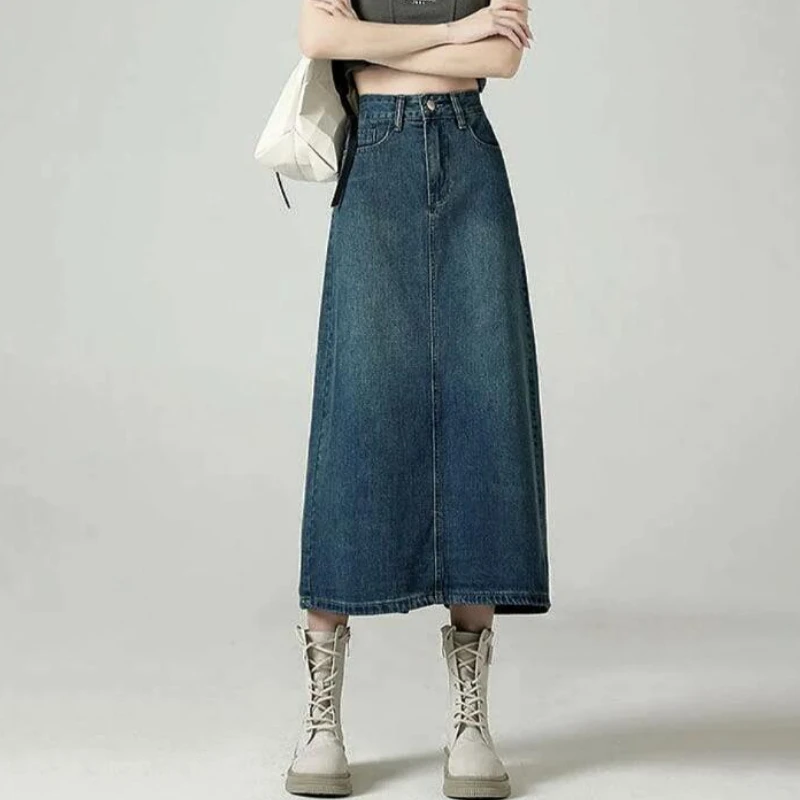 Jupes en jean femmes Midi fent - Denim Skirt Midi Vintage avis et prix