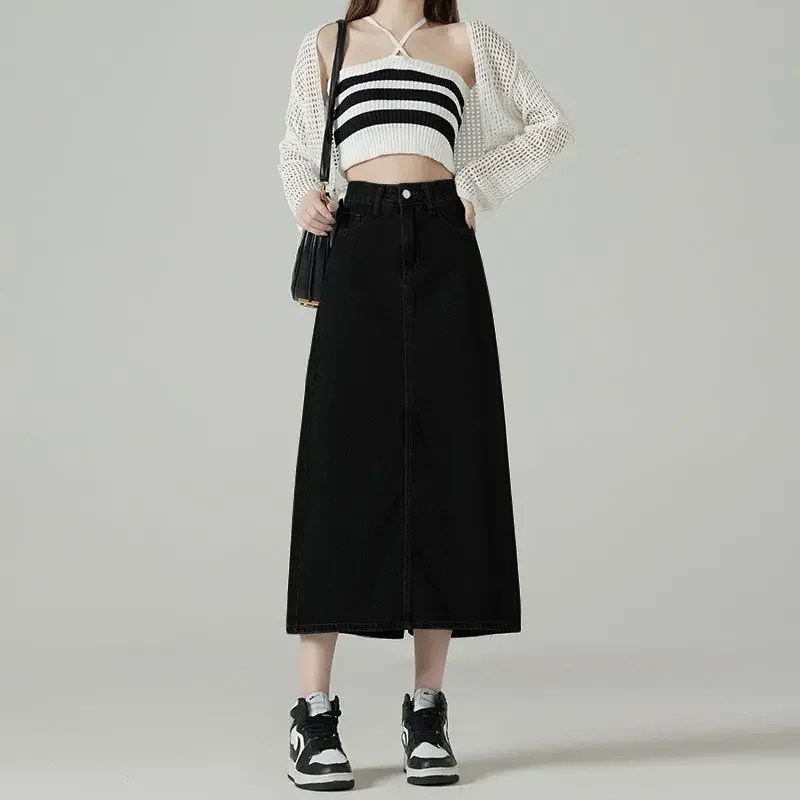 Jupes en jean femmes Midi fent - Denim Skirt Midi Vintage avis et prix