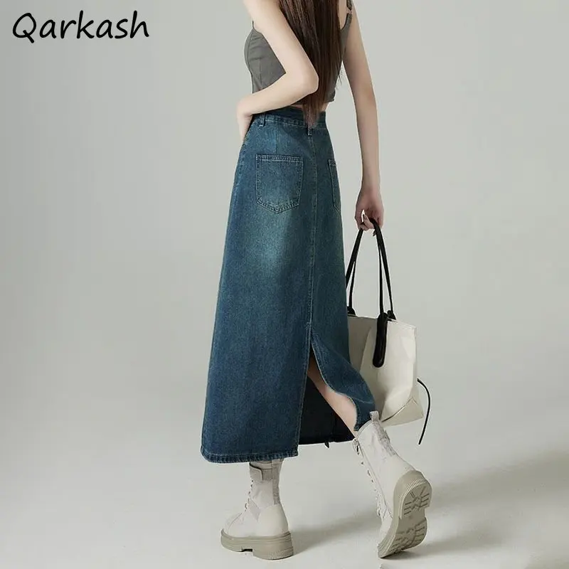 Jupes en jean femmes Midi fent - Denim Skirt Midi Vintage avis et prix
