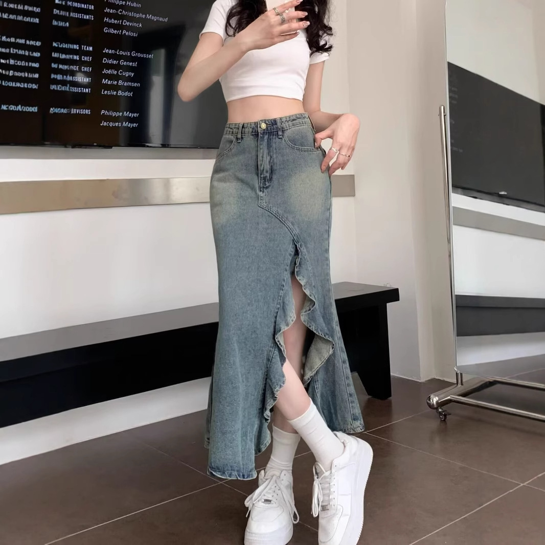 Jupe en jean bleu vintage tail - Denim Skirt Midi Vintage avis et prix