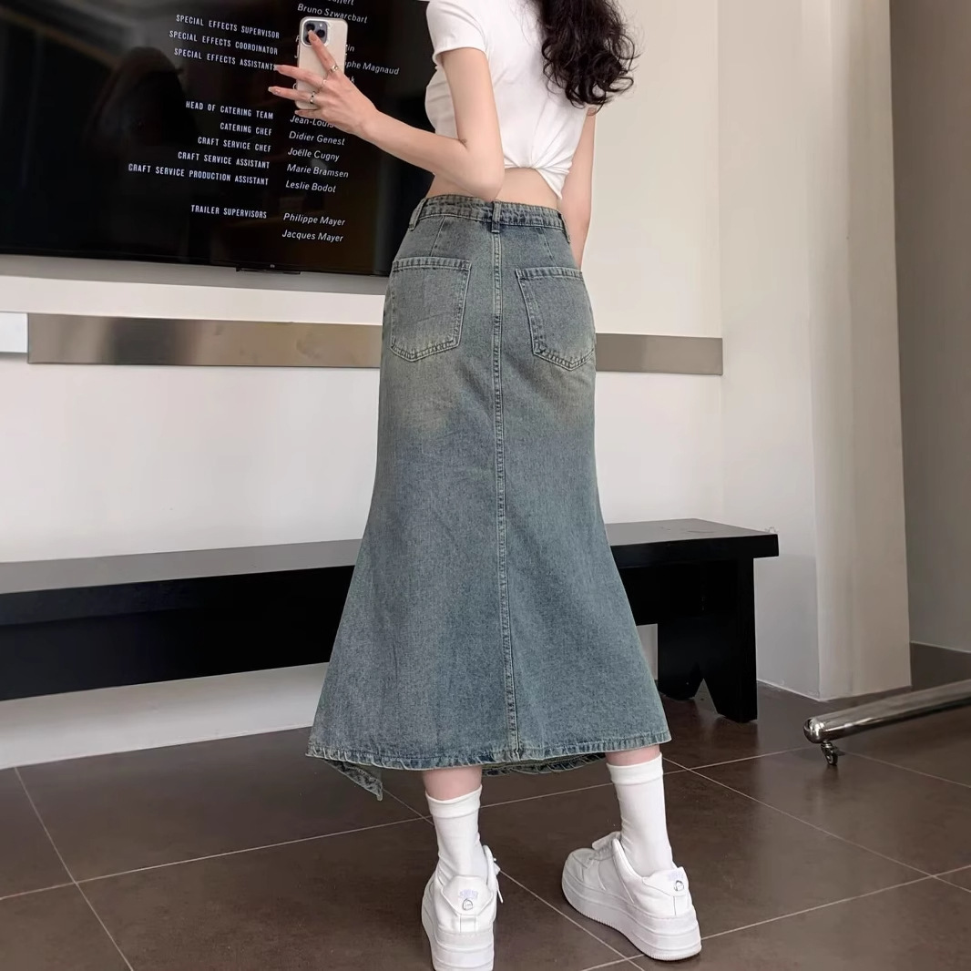 Jupe en jean bleu vintage tail - Denim Skirt Midi Vintage avis et prix