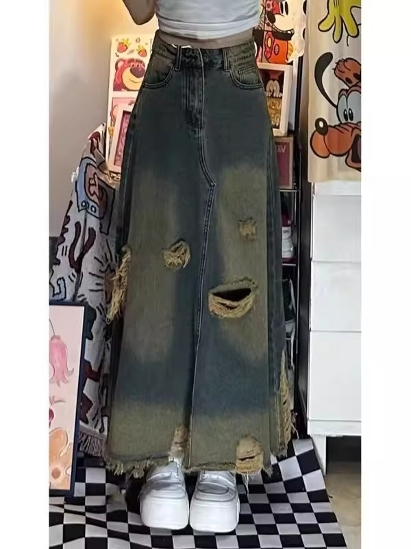 Jupe en jean mi-longue taille  - Denim Skirt Midi Vintage avis et prix
