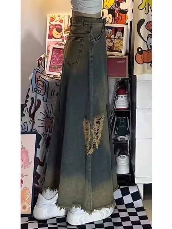 Jupe en jean mi-longue taille  - Denim Skirt Midi Vintage avis et prix