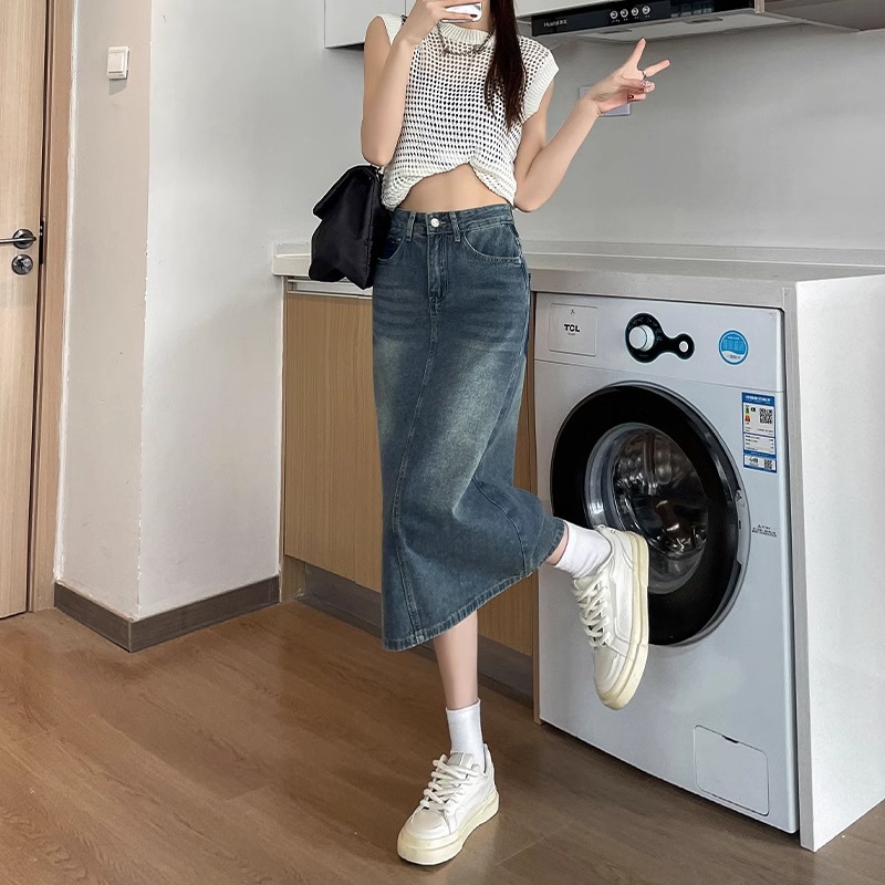 Nouvelle jupe mi-longue en jea - Denim Skirt Midi Vintage avis et prix